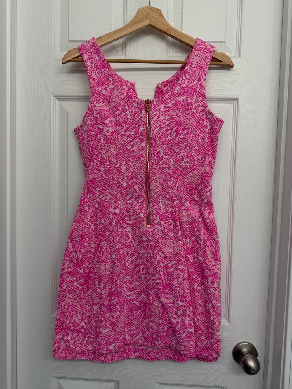 Lilly Pulitzer Hot Pink Patterned Sleeveless Mini Dress with Scalloped Trim - Picture 2 of 2